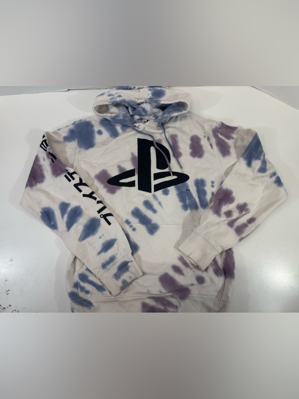 Playstation video game purple blue Tie-Dye Hoodie Japanese letters drawstring